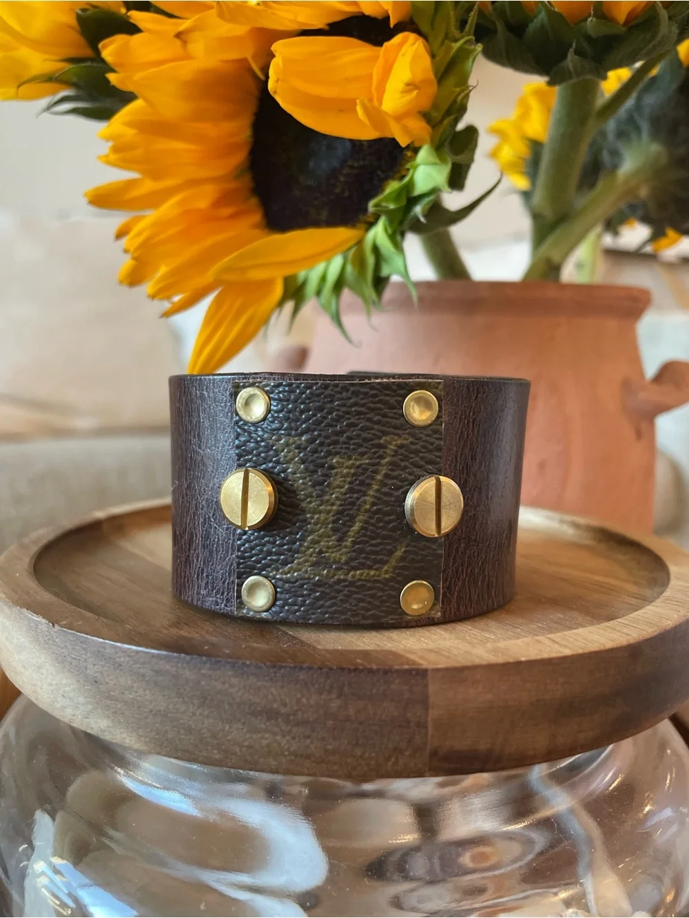Monogram Studded Leather Cuff Bracelet